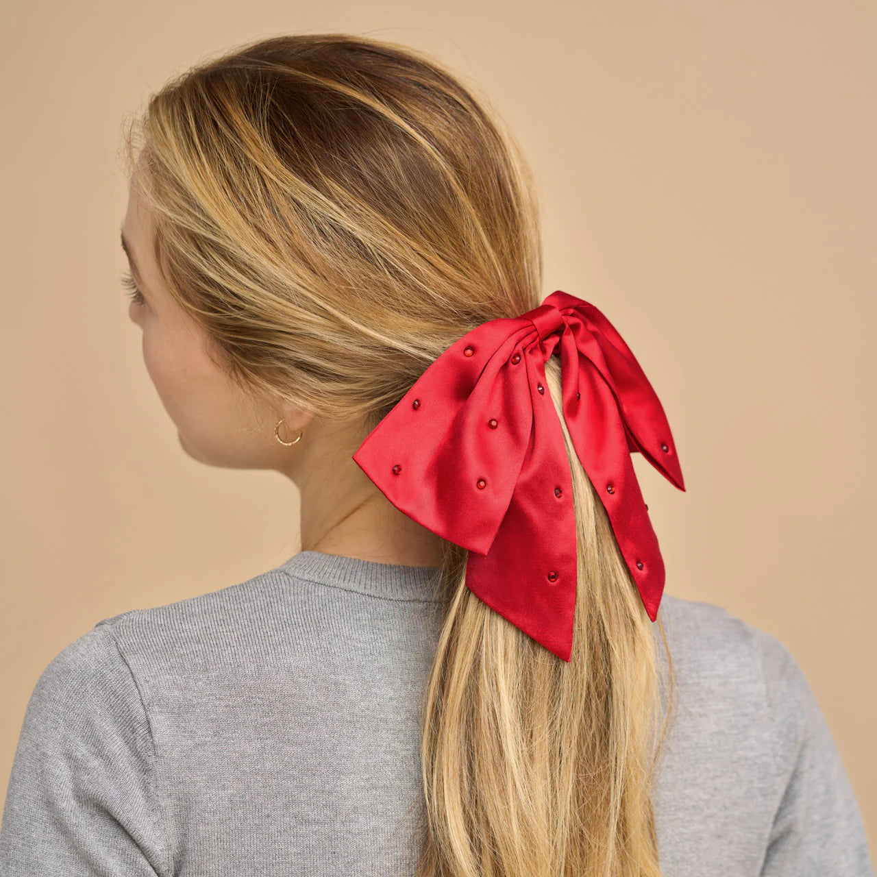 Kitsch Satin & Rhinestone Bow Scrunchie
