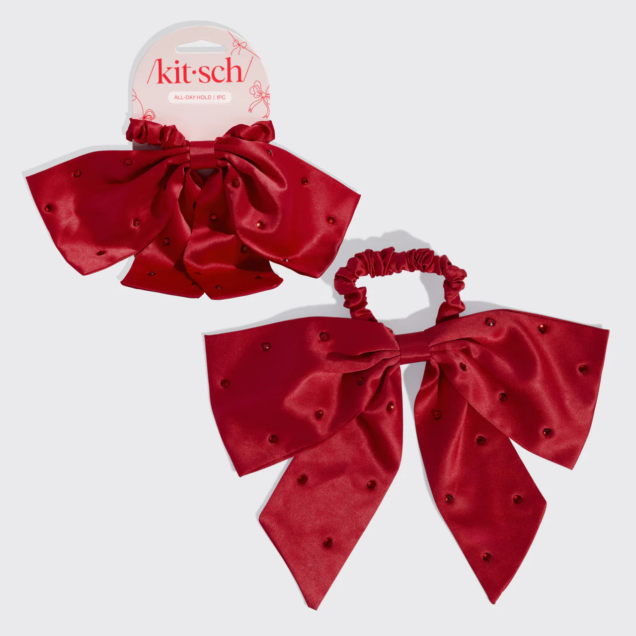 Kitsch Satin & Rhinestone Bow Scrunchie