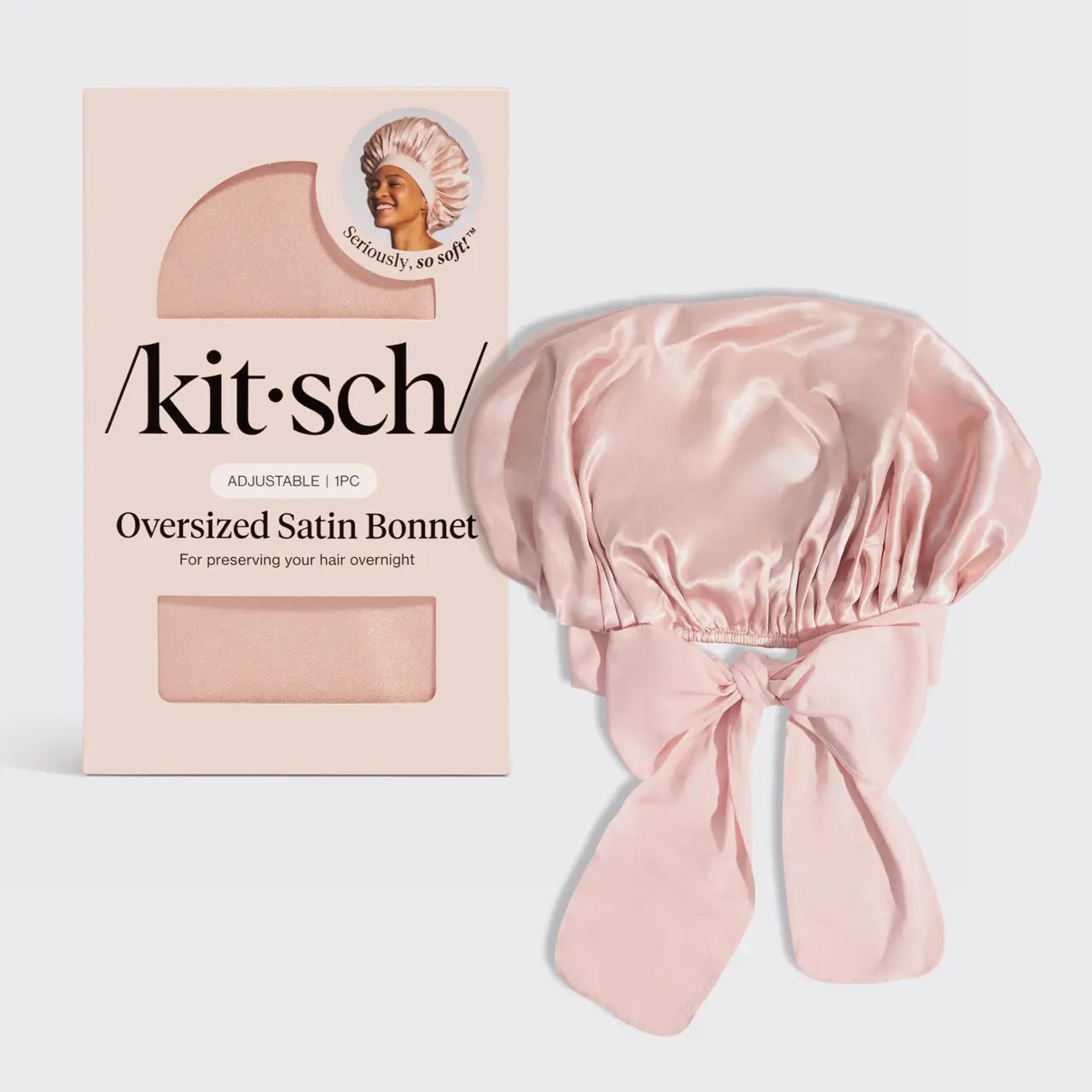 Kitsch Adjustable Oversized Satin Bonnet- Blush