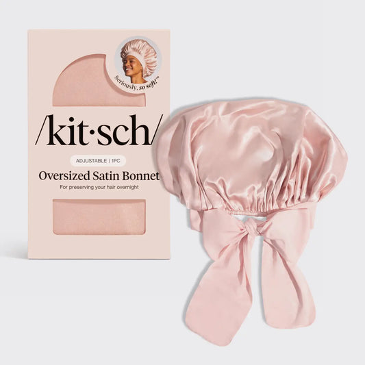Kitsch Adjustable Oversized Satin Bonnet- Blush